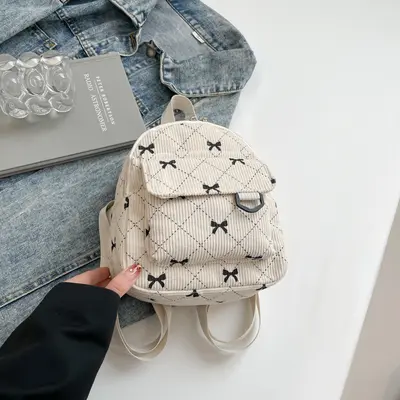 Bow-Detail Korean-Style Girls' Backpack, Large Capacity Casual Backpack - 7