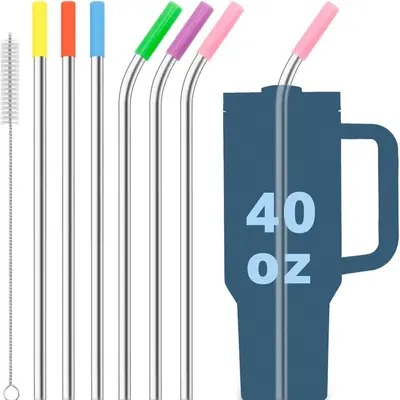 Sınır ötesi 304 paslanmaz çelik pipetli içecek araba bardağı 40 ons uzatılmış pipetli renkli sütlü çay metal pipet