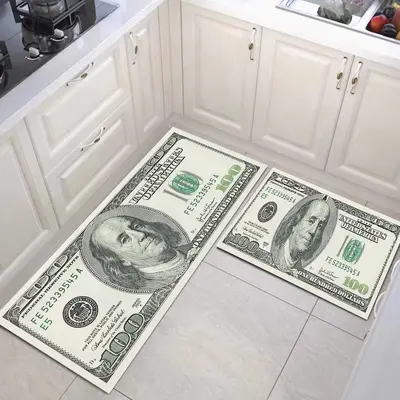 Dollar Bill Design Crystal Velvet Floor Mat, Full Coverage