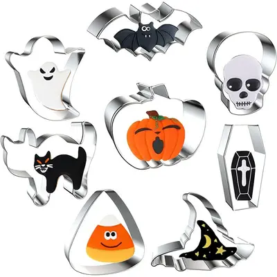 Stainless Steel Halloween Cookie Press Mold, Pumpkin and Bat Shapes - 7
