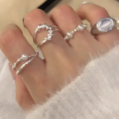 Damen-925er Silber koreanischer verstellbarer Ring, Nischendesign - 4