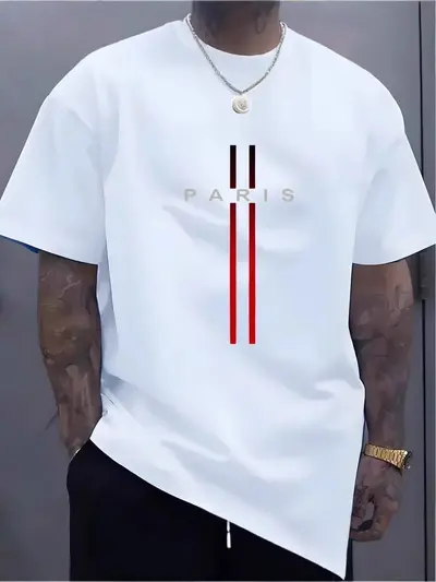 Men's 100% Cotton Loose Fit Paris Letter Print Short Sleeve T-Shirt