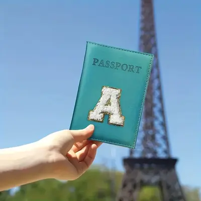 Passport holder leather travel document wallet alphabet pattern