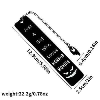 Halloween Bookmark, Stainless Steel Black Plated, Horror Theme