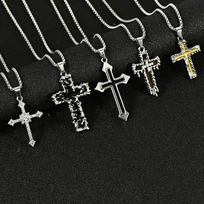Men's Hip-Hop Alloy Cross Necklace, Sweater Chain
