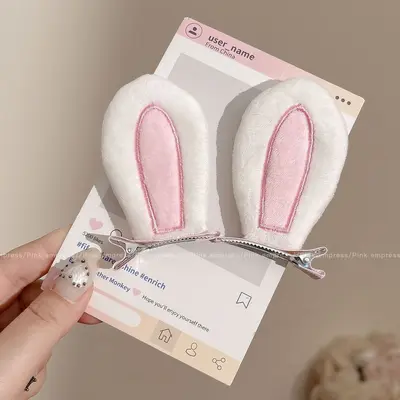 Children's Plush Bunny Ear Hair Clips, Princess Side Bangs Barrettes