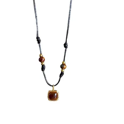 Tiger eye stone pendant, retro, niche design