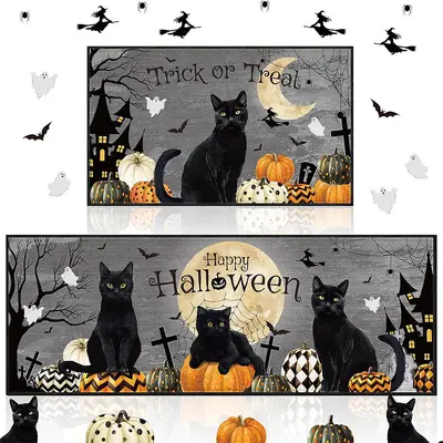 Halloween Theme Crystal Velvet Kitchen Floor Mat Set, 2 Pieces, Non-Slip - 13