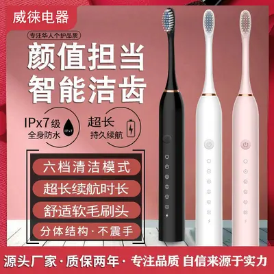 跨境全自动成人情侣通用超声波软毛牙刷套装电动牙刷冲牙器充电款