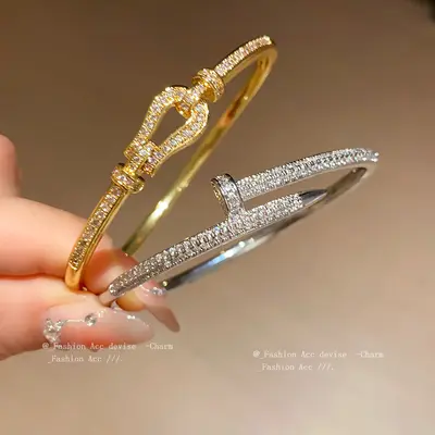 Korean-style rhinestone cuff bracelet, open design, women - 2