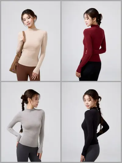 麓川柔软亲肤半高领运动瑜伽上衣显瘦百搭瑜伽服女秋冬长袖运动服 - 2