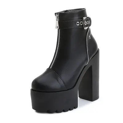 Women's Waterproof 15cm High Heel Platform Ankle Boots with Side Zipper, Winter Martin Boo - 8