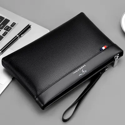 Herren-Handtasche aus Echtleder, Vollnarbenrindleder, Umschlagmodell