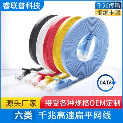 Оптовый плоский сетевой кабель Category 6 CAT6, бескислородная медь, готовый гигабитный компьютерный сетевой кабель, плоский патч-корд из чистой меди, 8 жил