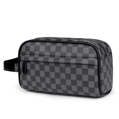 Herren-Ledertasche Clutch, kariert, mit Reißverschluss, Modell 2025