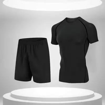 Herren-Sportset mit Eisseide-Kurzarmshirt und Trainingsshorts - 10