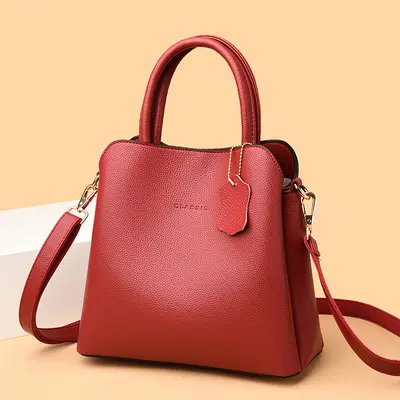 Soft Leather Women's Handbag, Large Capacity Multi-Compartment Shoulder Bag - 3