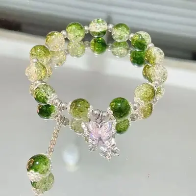 新中式爆花蝴蝶手链女甜美清新森系琉璃串珠手串学生闺蜜生日礼物 - 8