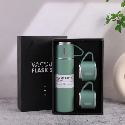 Portable Stainless Steel Thermos Cup with Three Lids, Gift Box Set - 4