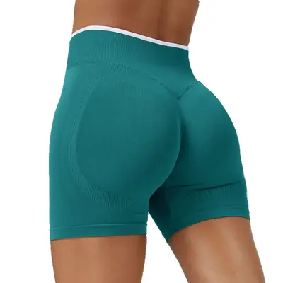 Renk bloklu dikişsiz yoga şortu, şeftali kalça etkili spor şort - 6