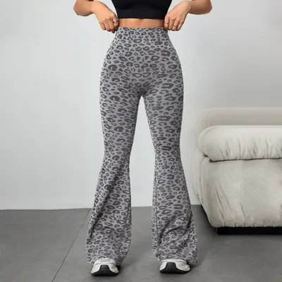 Women's Leopard Print Yoga Micro Flare Pants, High Waist Butt Lift - 9