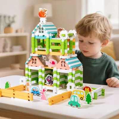 CE Onaylı Ahşap Geçmeli Yapı Blokları, Erken Eğitim Oyuncağı