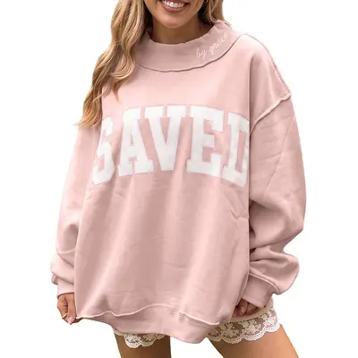 Women's Half Turtleneck Sweatshirt, Letter Embroidered Loose Fit - 9