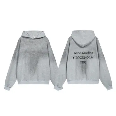 American Style Washed Distressed Hoodie with AC1996 Letter Print, Loose Fit