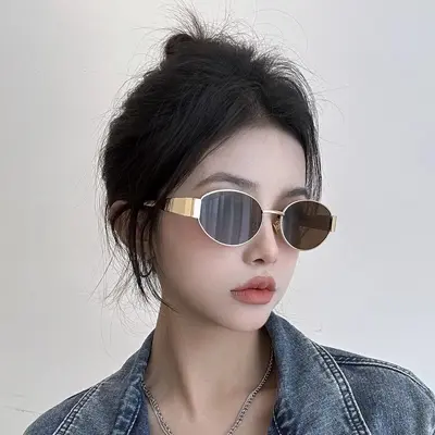 Oval Metal Frame Sunglasses for Women - 3