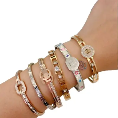 Titanium steel bracelet, stainless steel full rhinestone luxury design - 6