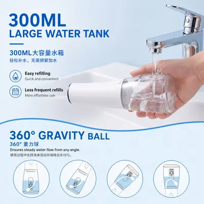 Electric oral irrigator, portable, water flosser, high-frequency pulse