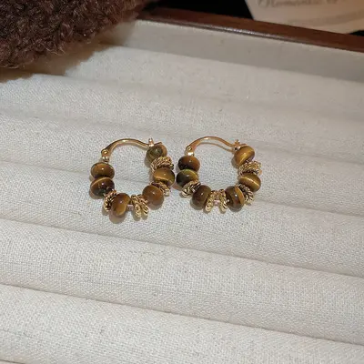 Gümüş iğne maillard geometrik küpe, vintage, hafif lüks - 9