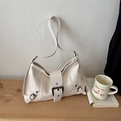 Women's Pleated Underarm Bag, Soft Leather Look, Minimalist - 7