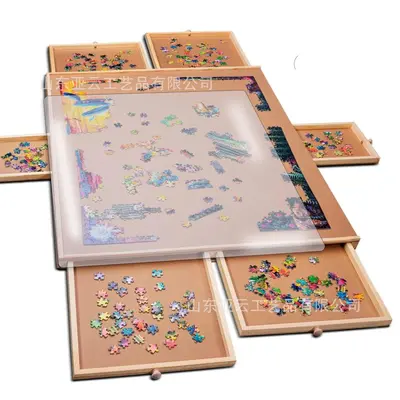 Wooden Puzzle Table, Adjustable Height and Angle, Portable - 3