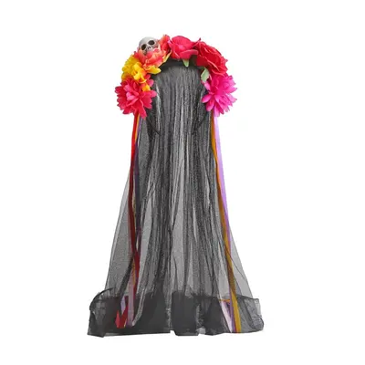 Halloween-Partystirnband mit Totenkopf und künstlicher Rose