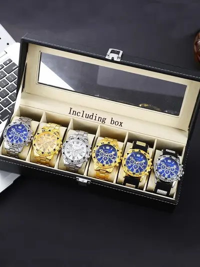 6 parçalı erkek saati set çelik kordon moda partisi hediye - 10