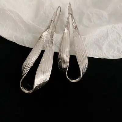 Metallic water drop leaf ear hook earrings for women