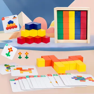 Logical Thinking Wooden Block Puzzle, Rubik's Cube Matching, Educational Toy - 1