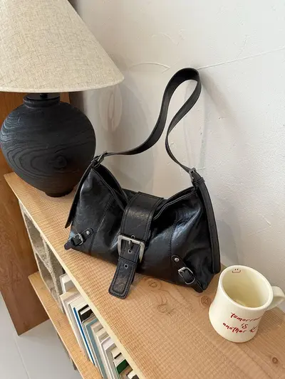 Women's Pleated Underarm Bag, Soft Leather Look, Minimalist