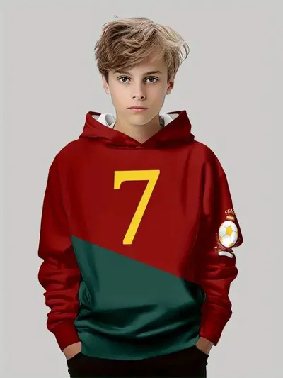 Erkek çocuk 3D dijital baskılı gevşek kapüşonlu sweatshirt
