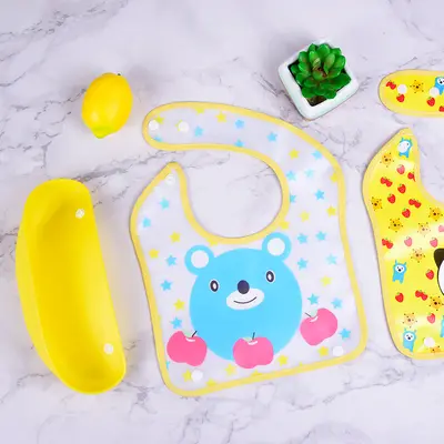 Cartoon EVA bib, removable pocket, waterproof