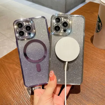 iPhone 16 Pro Max rhinestone magnetic charging case gradient