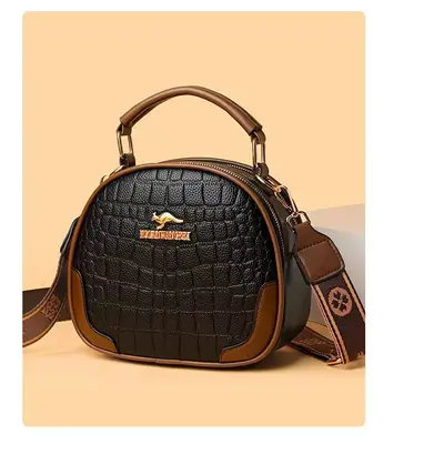 Plaid Small Round Women's Crossbody Bag, PU Leather - 9