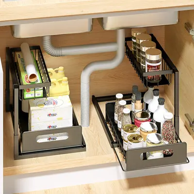 Küchen-Unterschrank-Organizer für Amazon, ausziehbarer Gewürzhalter, mehrstöckiges Auszugskorb-System, Badezimmer-Schublade