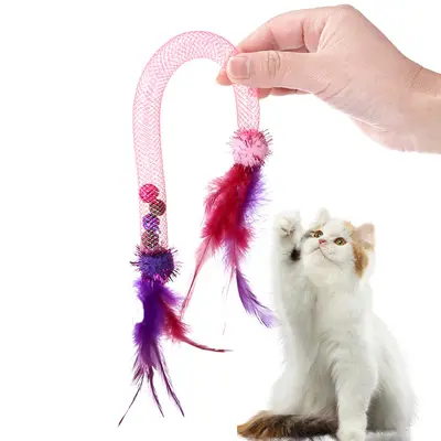 Cat Chew Bungee Rope Toy with Catnip and Feather Teaser - 4