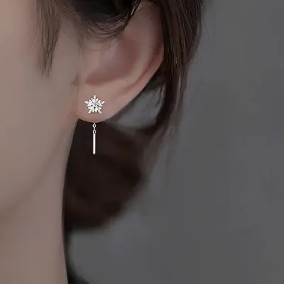 Women's snowflake tassel earrings S999 silver