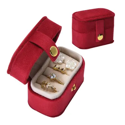 In-stock mini ring storage box, portable travel case, multi-compartment, flip-top lid, snap closure ring jewelry box - 9