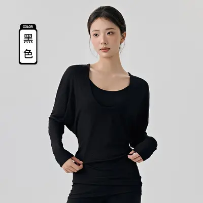 Large U-Neck Pilates Top for Women, Long Batwing Sleeves, Butt-Covering - 10