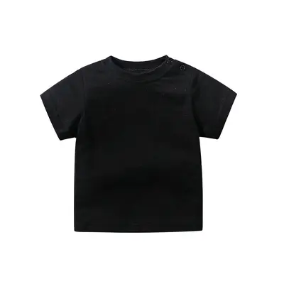 Baby-Kurzarmshirt, Rundhals, Schulterknöpfe, Baumwolle, einfarbig