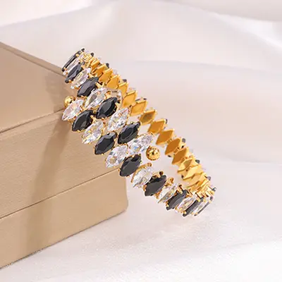 Titanstahl-Armband mit Zirkonia-Steinen, 18k vergoldet - 9